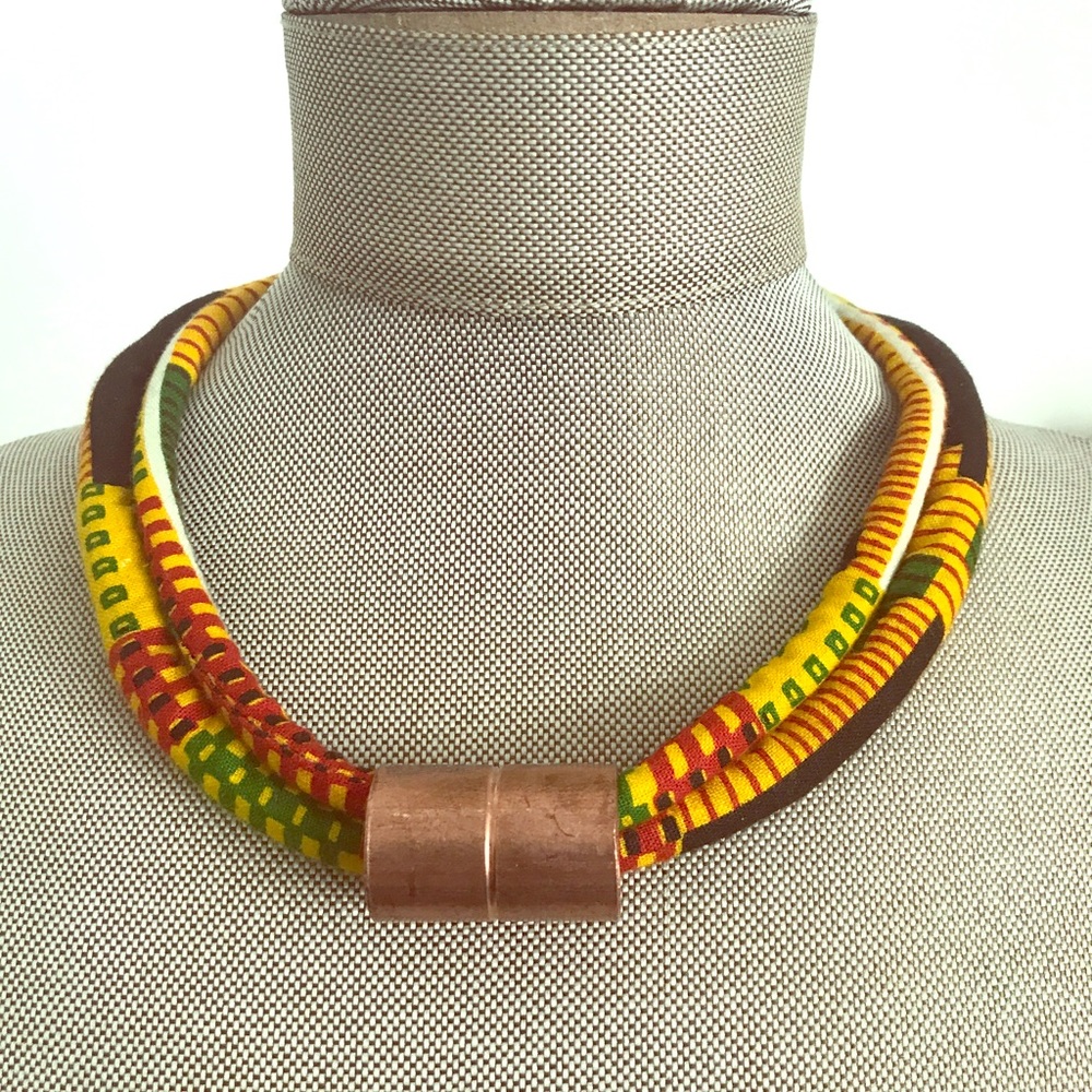 Ethnic Fabric cord multi color necklace